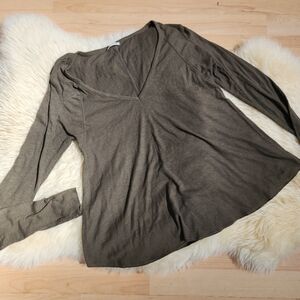 Free People Olive Long Sleeve V-Neck Top